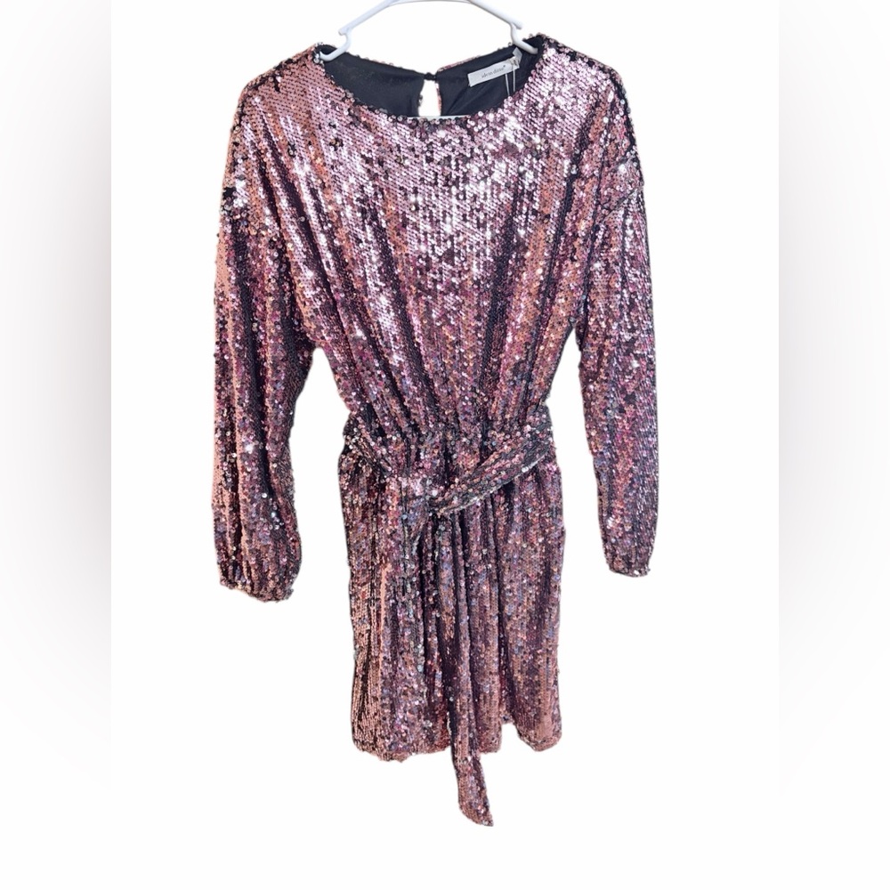 Elegant Sequin Midi Dress - Rose Gold